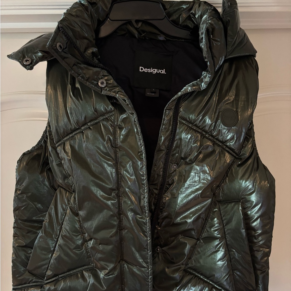 Desigual Green Quilted Vest with High Collar